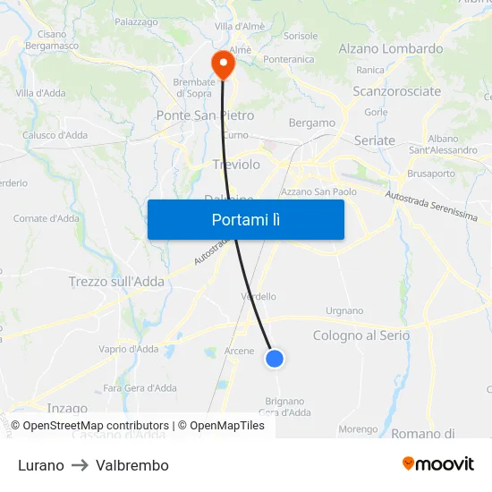 Lurano to Valbrembo map