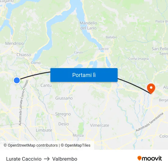 Lurate Caccivio to Valbrembo map