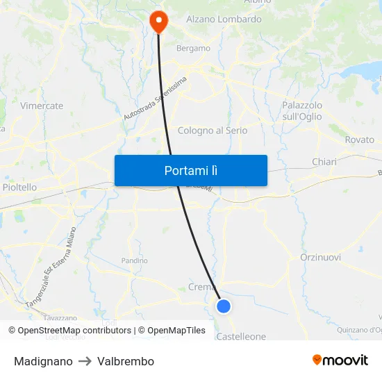 Madignano to Valbrembo map
