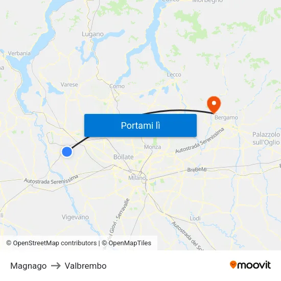 Magnago to Valbrembo map