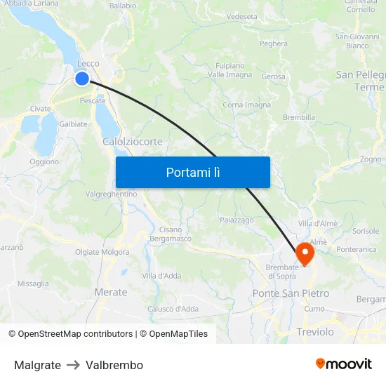 Malgrate to Valbrembo map