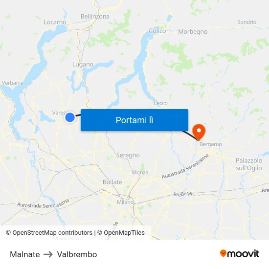 Malnate to Valbrembo map