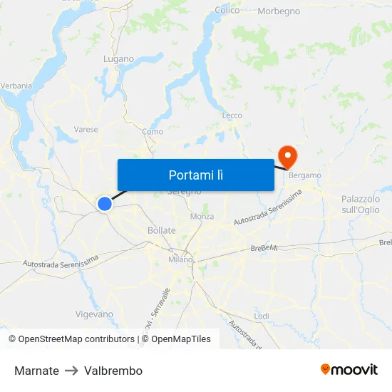 Marnate to Valbrembo map