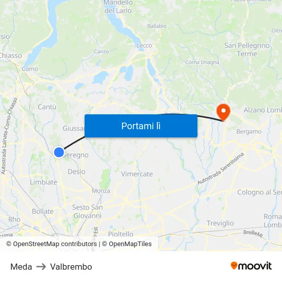 Meda to Valbrembo map