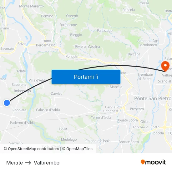 Merate to Valbrembo map