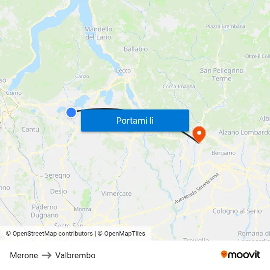 Merone to Valbrembo map
