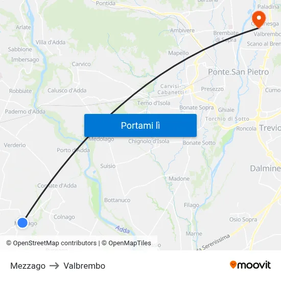 Mezzago to Valbrembo map
