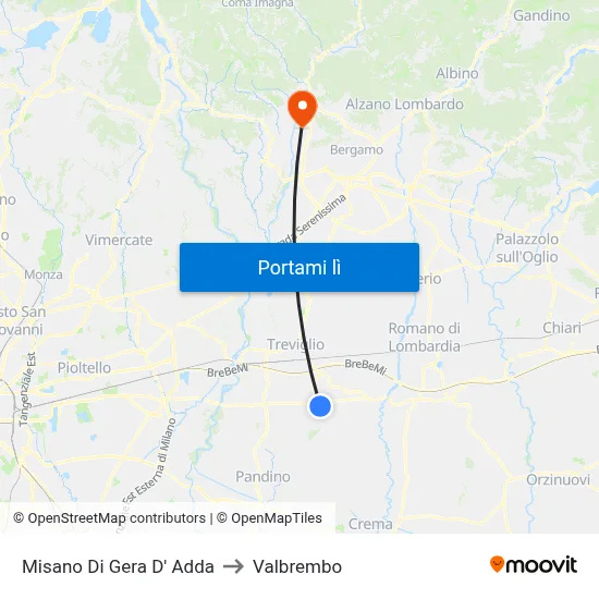 Misano Di Gera D' Adda to Valbrembo map