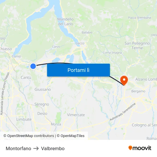 Montorfano to Valbrembo map