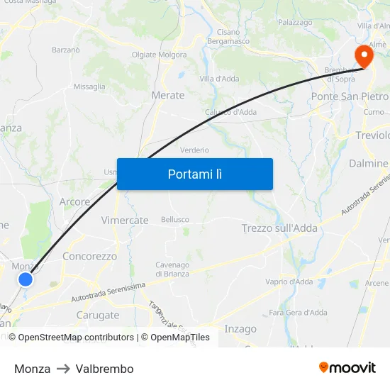 Monza to Valbrembo map