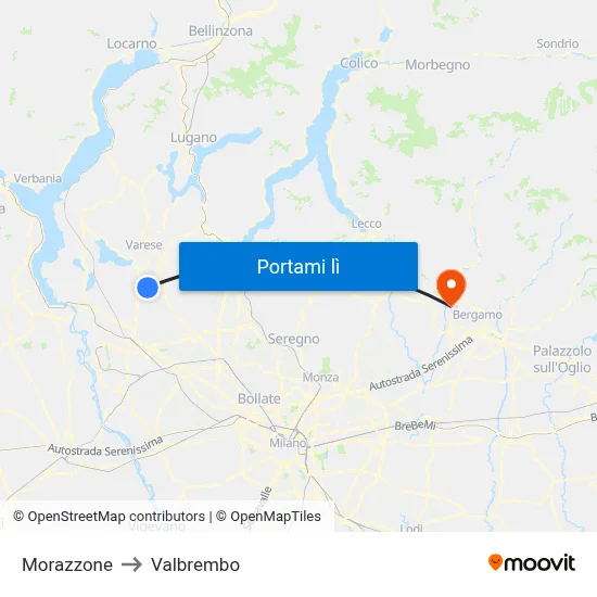 Morazzone to Valbrembo map