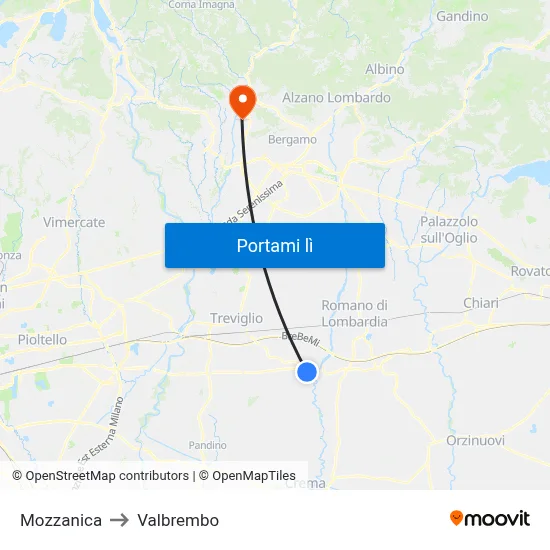 Mozzanica to Valbrembo map