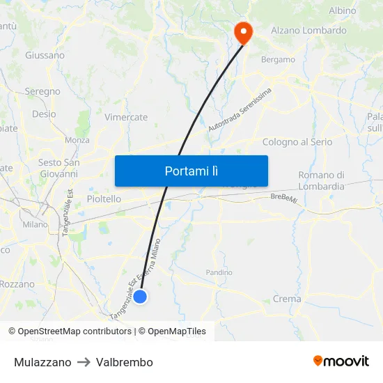 Mulazzano to Valbrembo map