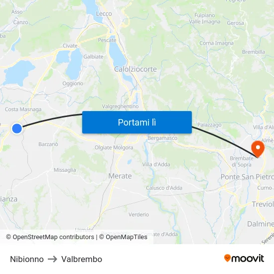 Nibionno to Valbrembo map