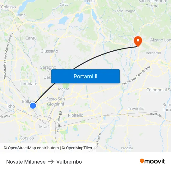 Novate Milanese to Valbrembo map