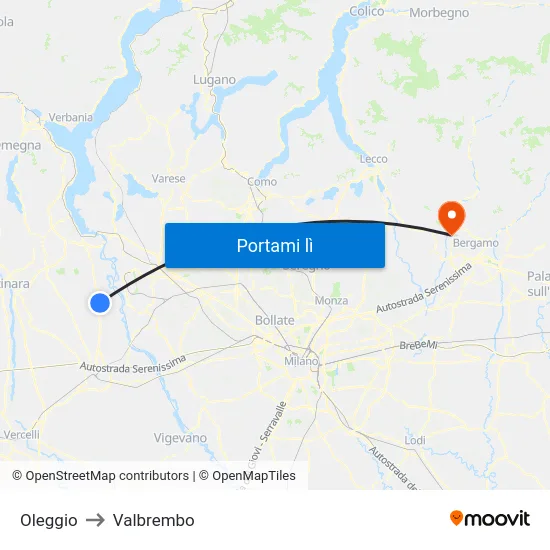 Oleggio to Valbrembo map
