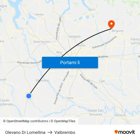 Olevano Di Lomellina to Valbrembo map