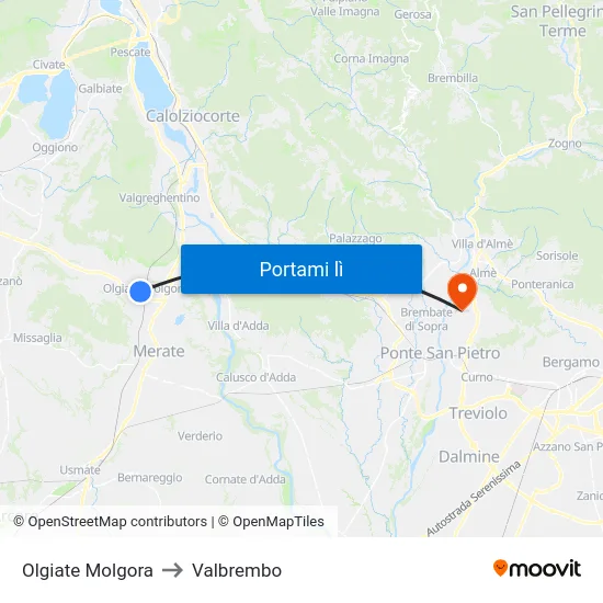 Olgiate Molgora to Valbrembo map