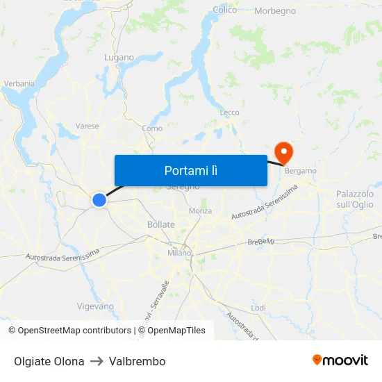 Olgiate Olona to Valbrembo map