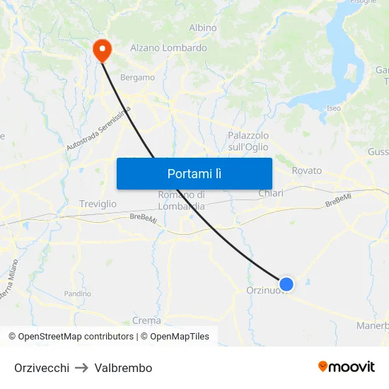 Orzivecchi to Valbrembo map