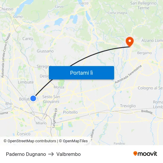 Paderno Dugnano to Valbrembo map