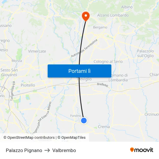 Palazzo Pignano to Valbrembo map