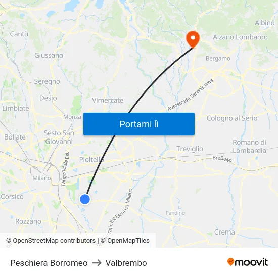 Peschiera Borromeo to Valbrembo map