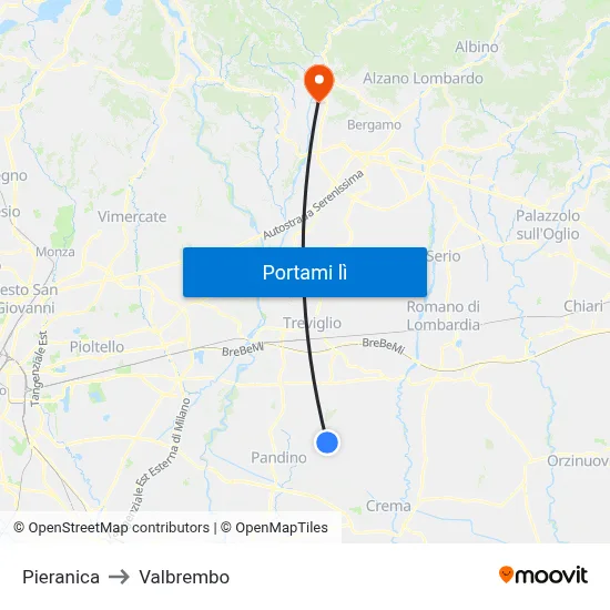 Pieranica to Valbrembo map