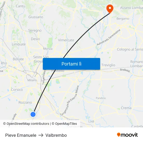 Pieve Emanuele to Valbrembo map