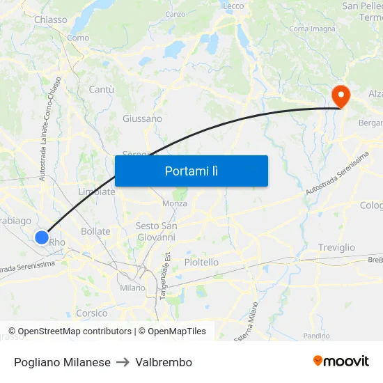 Pogliano Milanese to Valbrembo map