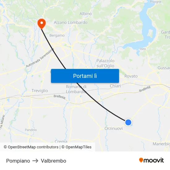 Pompiano to Valbrembo map