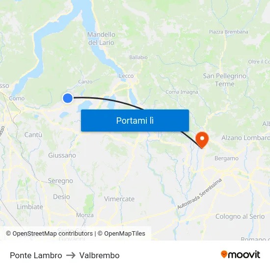 Ponte Lambro to Valbrembo map