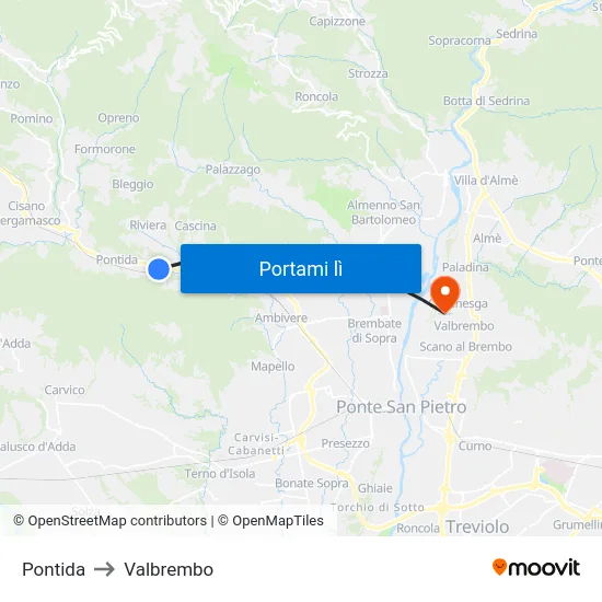 Pontida to Valbrembo map