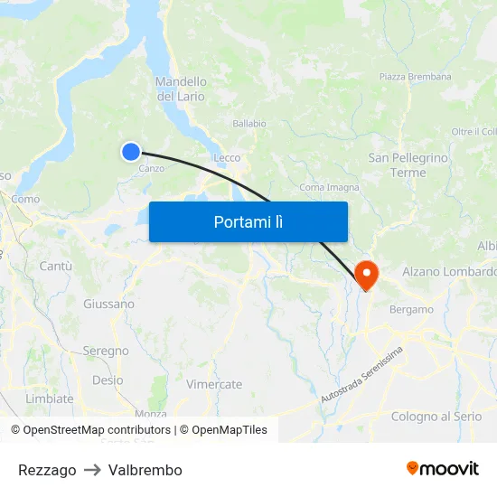Rezzago to Valbrembo map