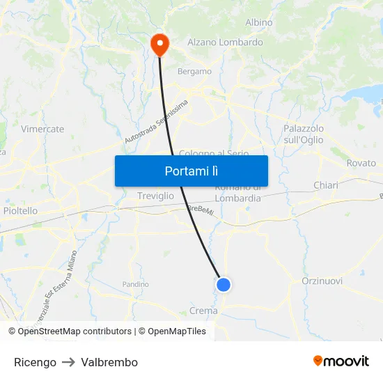 Ricengo to Valbrembo map