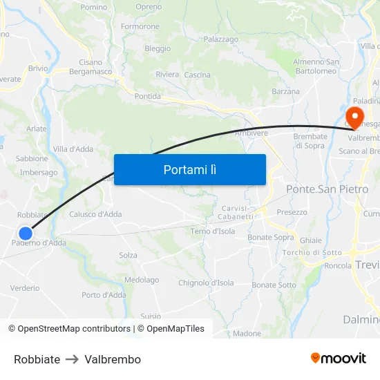 Robbiate to Valbrembo map