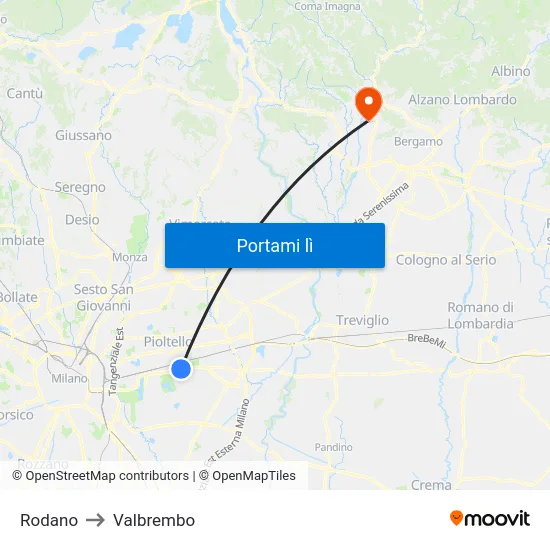 Rodano to Valbrembo map