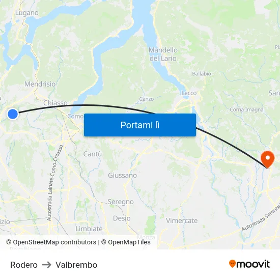 Rodero to Valbrembo map