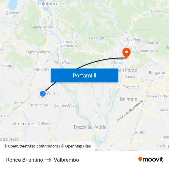 Ronco Briantino to Valbrembo map