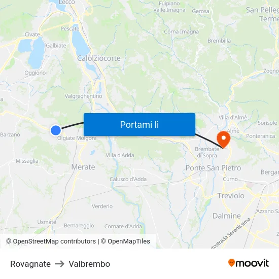 Rovagnate to Valbrembo map