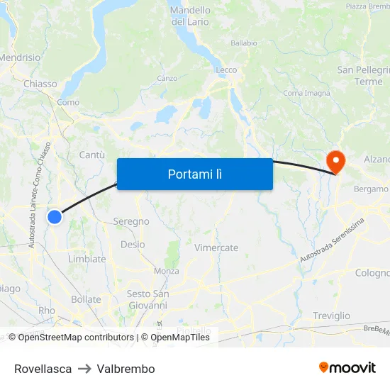 Rovellasca to Valbrembo map