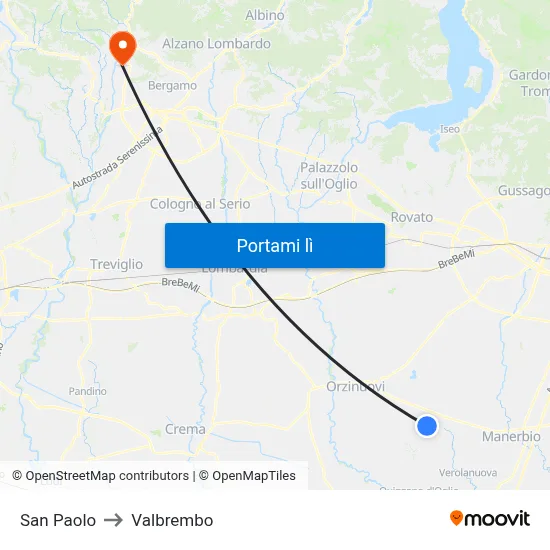 San Paolo to Valbrembo map