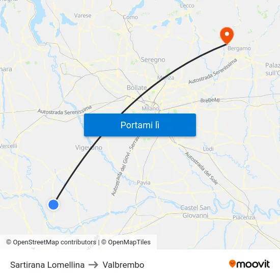 Sartirana Lomellina to Valbrembo map