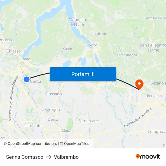 Senna Comasco to Valbrembo map