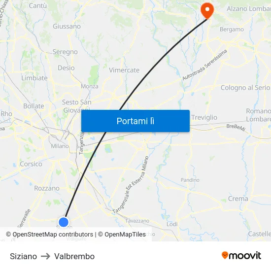 Siziano to Valbrembo map