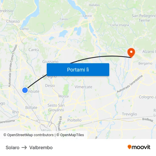 Solaro to Valbrembo map