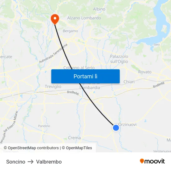 Soncino to Valbrembo map