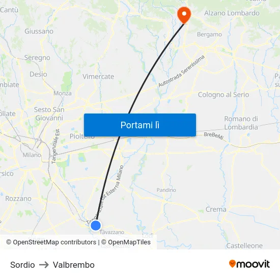 Sordio to Valbrembo map
