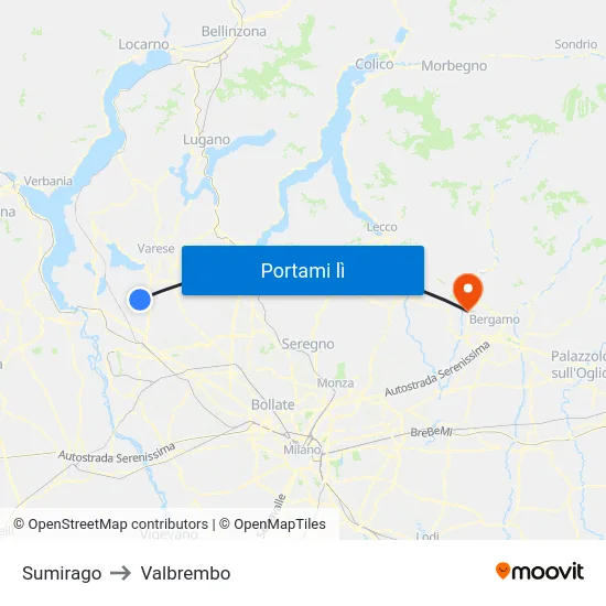 Sumirago to Valbrembo map