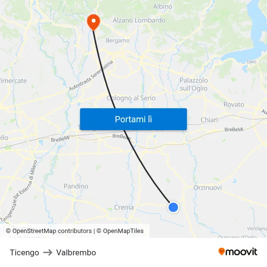 Ticengo to Valbrembo map